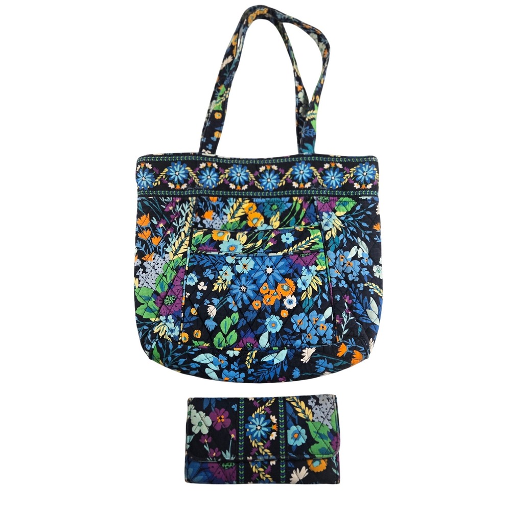 Vera‎ Bradley Tote Bag and Matching Wallet Retired Pattern Mightnight Blues